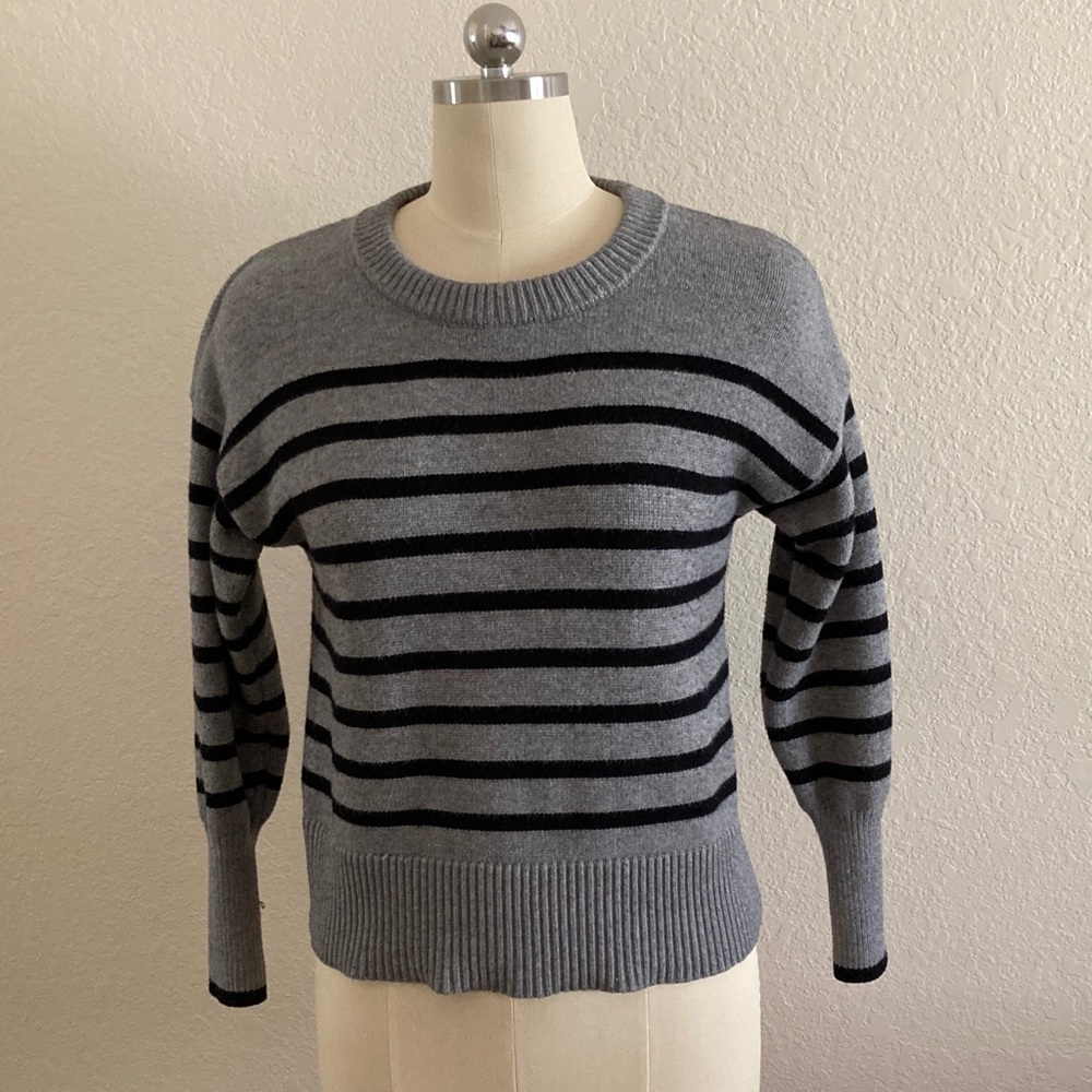 Philosophy Gray and Black Striped Crew Neck Sweater